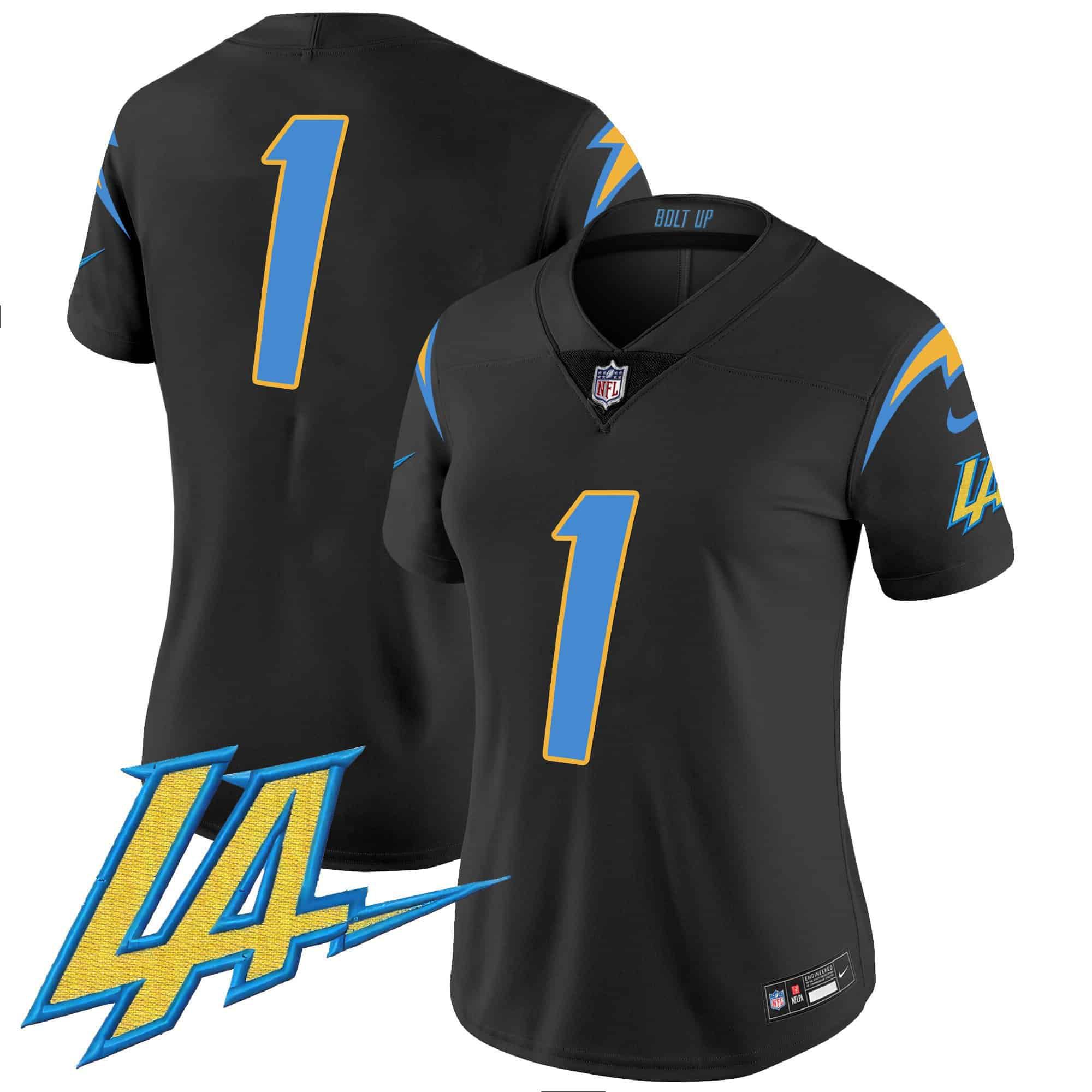 Men Los Angeles Chargers #1 No Name Black 2024 Nike Vapor Limited NFL Jersey style 1